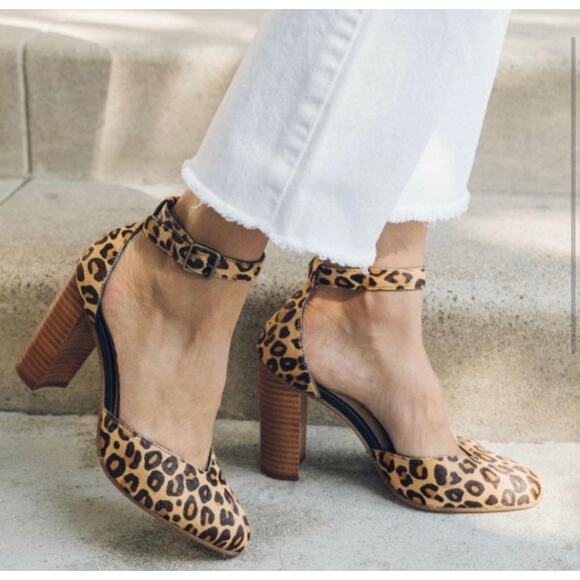 Soludos Collette heels women’s size 8.5 leopard print calf hair ankle strap - Picture 1 of 7